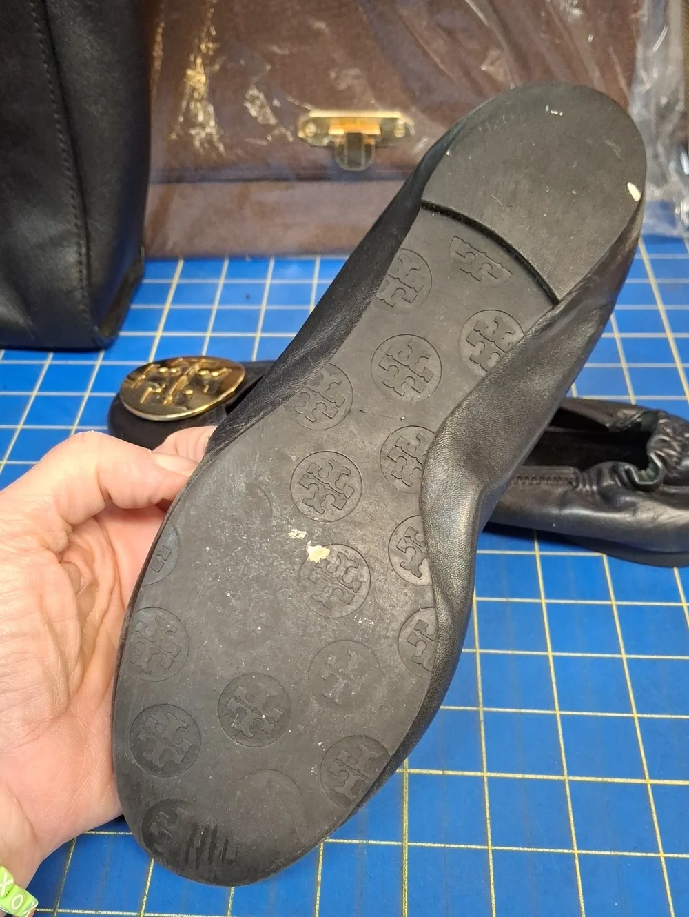 Tory Burch Black Leather Reva Logo Ballet Flats Sz 9.5 Preloved